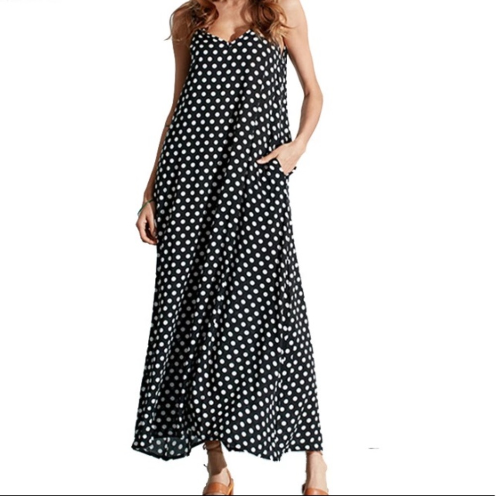 Polka Dot Black spaghetti strap maxi dress